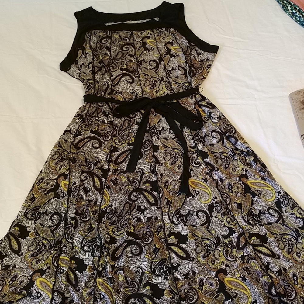 Paisley Sleeveless Dress with Gored Panels